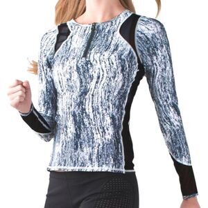 Lululemon Water: Sun Runner 1/2 Zip Texture Twist White Black / Black Size 10